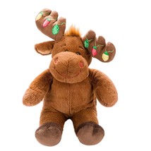 Build a Bear Moose Reindeer Plush 19&quot; Brown Christmas Lights Stuffed Animal - $10.75