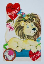 VINTAGE VALENTINE CARD LARGE LION WHAT&#39;S NEW PUSSYCAT 1960s - €6,86 EUR