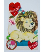 VINTAGE VALENTINE CARD LARGE LION WHAT&#39;S NEW PUSSYCAT 1960s - €6,86 EUR
