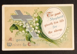 All Good Wishes for Easter Silver Cross Embossed Intl Art Pub Co Postcard c1910s - £6.38 GBP