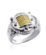 1.00 Carat Mens Princess Cut Yellow Fancy Diamond Ring 14K White Gold - £1,632.48 GBP