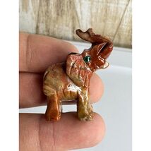 Hand Carved Stone Elephant Figurine Green Eyes Lucky Charm Animal Statue - $15.00