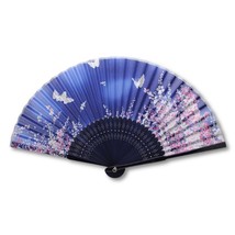 SILK HAND FAN 8&quot; Blue Butterfly Garden High Quality Folding Pocket Purse... - $11.18 CAD