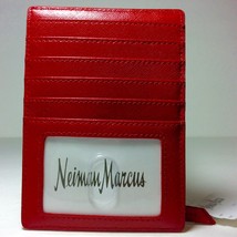 Neiman Marcus Women’s Crosshatched Leather Card Case / Zipper Coin Case.Red.NWT - £29.28 GBP