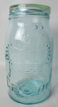 Vintage Crown Blue Glass Quart Canning Jar w. Glass Lid Bubbles D3 - £31.13 GBP