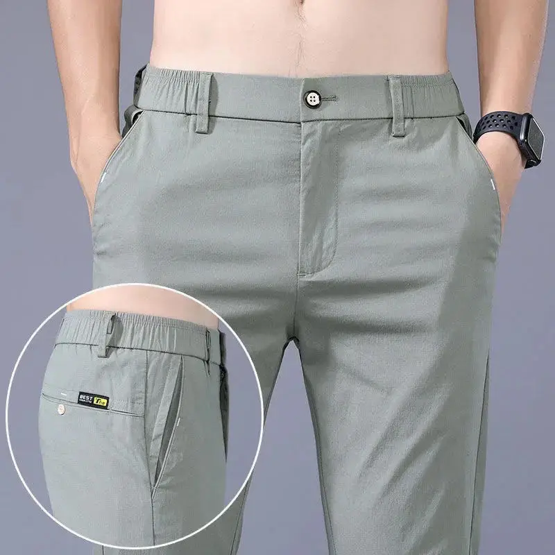 Sporting New Summer Men&#39;s Casual Pants Slim Pant Straight Thin Trousers Male Fas - £34.29 GBP