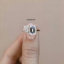 Art Nouveau Style 3.79 CT Emerald Cut Moissanite Diamond Engagement Ring - £79.12 GBP