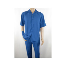 Men INSERCH 2pc Walking Leisure Suit Shirt Pants Set Short Sleeves 9356 Blue image 6