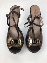 Rare LINEA PAOLO Open Toe Faux Snakeskin Patent High Heel Pumps Women&#39;s 10m - $17.26