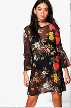 NWOT Sheer Floral Bell Sleeve Shift Dress Sz 6 - £13.27 GBP