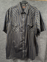 Plains Western Wear Shirt Mens XLT Tall Man Pearl Snap Brown Blue Stripe... - $16.72