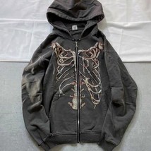 Skeleton Print Oversize Hoodie Women Streetwear Men  Harajuku Hip Hop Zipper Swe - £112.28 GBP