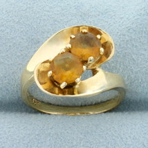 Designer Golden Citrine Two Stone Ring in 14K Yellow Gold - £247.88 GBP