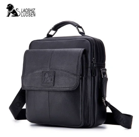 LAOSHIZI LUOSEN Men&#39;s Genuine Leather Shoulder Messenger Bags Male Tote ... - £74.52 GBP