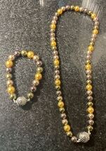 Multi Colored Faux Pearls Magnetic Clasp Matching Necklace &amp; Bracelet Ha... - $28.14 CAD