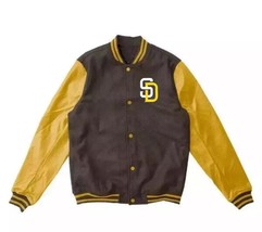 Brown Wool Body &amp; Yellow Leather Sleeves  Varsity Jacket - $2,397.51 MXN+
