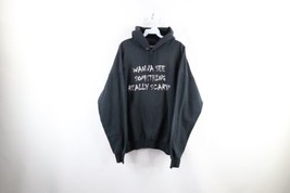Vtg Streetwear Mens XL Faded Wanna See Something Really Scary Halloween Hoodie - £46.76 GBP