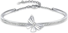 Birthday Gift Butterfly Bangle Bracelet for Women Sliver Tone Adjustable Charms - £15.41 GBP