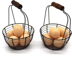 Cvhomedeco. Metal Wire Mini Egg Baskets Rust Gathering Baskets With Wooden - £27.03 GBP