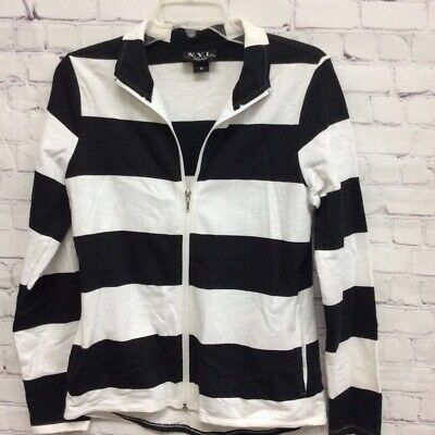N.Y.L. Athleisure Womens Activewear Jacket White Black Striped Zip Pocke... - $5.81