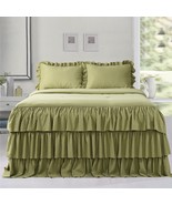 HIG 3 Piece Classic Ruffle Skirt Bedspread Set 30 inches Drop Sage Green - £33.25 GBP+