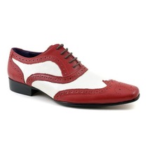 NEW Handmade Men&#39;s Burgundy White Shoes, Wing Tip Lace Up Shoe, Men&#39;s Leather Sh - £115.07 GBP
