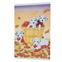 Postcard Dalmatian Puppy Dogs Apple Basket Leaves North Shore Animal League - $4.84
