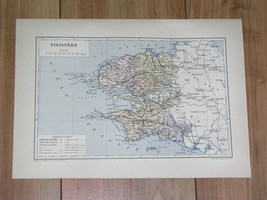 1887 Antique Map Of Department Of Finistere Quimper Brittany Bretagne / France - £17.88 GBP