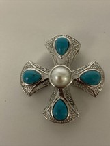 Affinity EA Signed Turquoise Pearl Maltese Cross 925 Sterling Pendant - £39.52 GBP