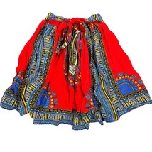 Touch Me Skirt Womens Large Red Blue African Ankara Dashiki Colorful Print - £27.07 GBP