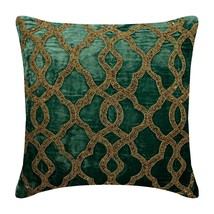Decorative Teal Green Velvet Pillow Cover Trellis, Lattice Beaded - Royal Crown - £38.94 GBP+