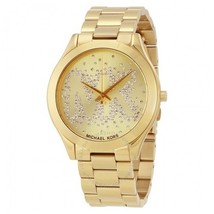 Michael Kors MK3590 Women&#39;s Slim Runway Logo Gold-tone Watch - £92.76 GBP