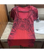 Sinful by Affliction Angel Wings Black &amp; Red Short Sleeve Shirt T-Shirt ... - $59.99