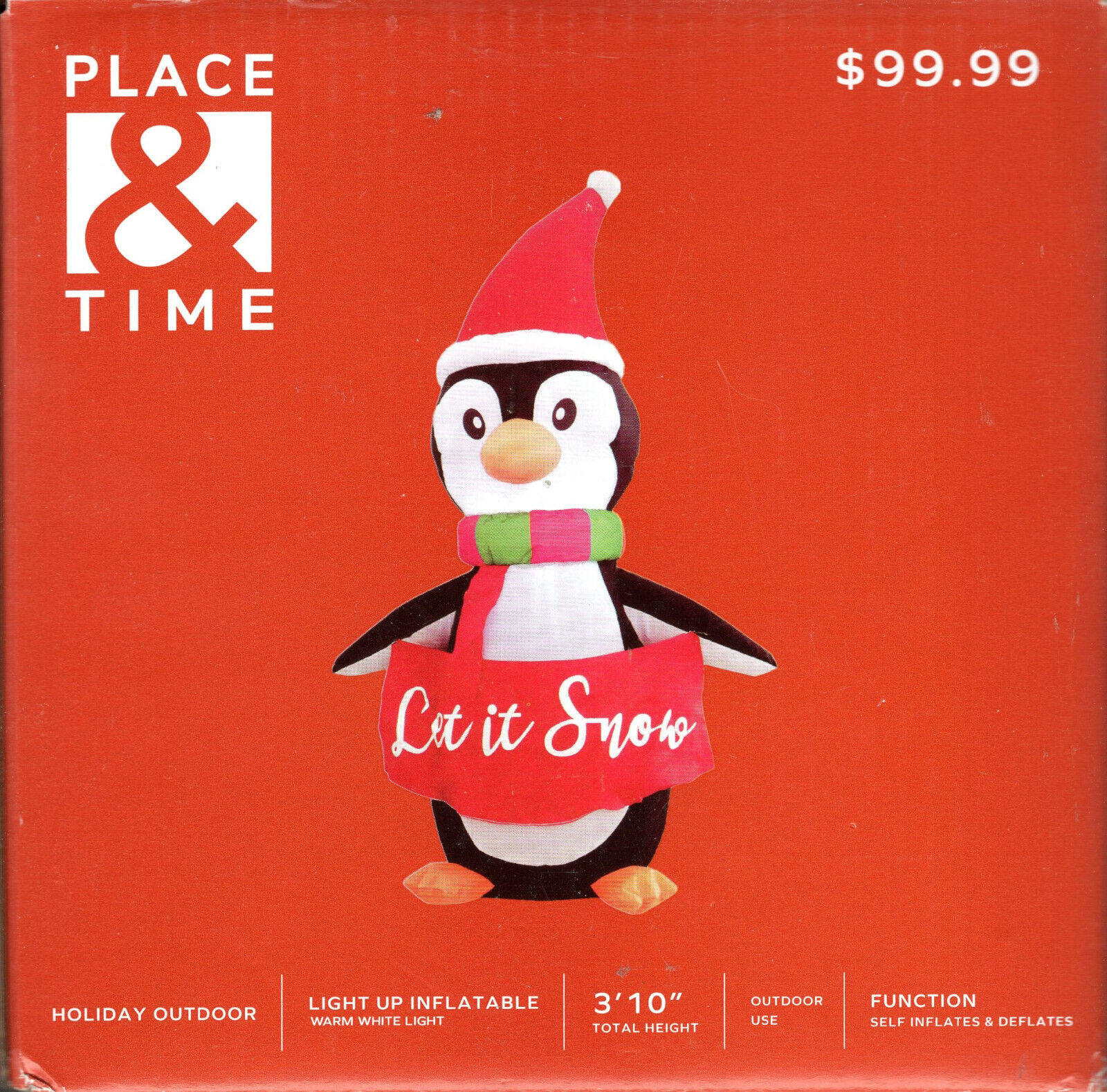 PLACE &amp; TIME 1890-1587 INFLATABLE 3.8&#39; LET IT SNOW PENGUIN - NEW! - $39.98