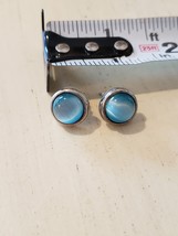 Artisan Earrings Silver Metal and Aqua Blue Gemstone - £3.89 GBP