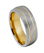 Double Groove Damascus Yellow Gold Plated – 8mm Wedding Band Engagement - $60.84 CAD