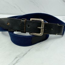 Hunt Club Blue Web Belt with Brown Genuine Leather Trim Size 40 Mens - £13.17 GBP