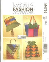 McCall&#39;s 4795 Women&#39;s Fashion Accessories Misses Hat, Totes &amp; Handbag UNCUT FF - £8.36 GBP