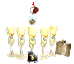 5 Fernet Branca Italian Shot Glasses, 1 Key Ring, 1 Pin, 1 Flask - $89.95