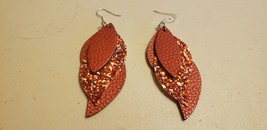 Faux Leather Dangle Earrings (New) Triple Tier Dark Red W/ Multi Glitter #91 - £4.97 GBP
