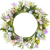 Easter wreath 18 inch Spring Door Wreath with Wild Flowers and Pastel Eggs - £15.42 GBP