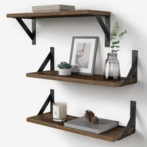 Rustic Floating Shelves Wall Mounted Set Of 3, 17 Inch Natural, Rustic Brown - £32.06 GBP