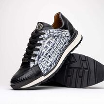 Portici Genuine Crocodile and Lizard Fashion Sneaker Newspaper / Black image 2