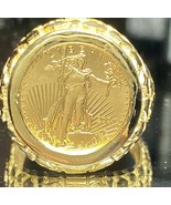 Lady LIBERTY Coin Replica Nugget Men&#39;s Ring Jewelry Gift 14K Yellow Gold... - £149.11 GBP