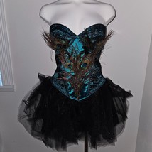 Starline Peacock Feather Corset Dress Black Tulle Skirt Short Size Large... - £47.44 GBP