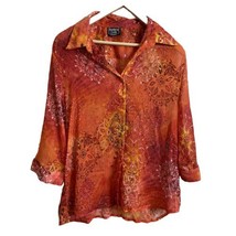 Southern Lady Women’s Sheer Orange Button Up 3/4 Sleeve Blouse Size Peti... - £9.49 GBP