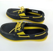 Sperry Top-Sider Boys Size 4 Leather Loafer Deck Boat Navy Yellow Shoes - £23.79 GBP