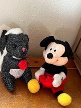 Lot of Small Plush Mickey Mouse Holding Red Heart &amp; Barbie Black &amp; White Sparkly - $13.09