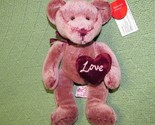 RUSS CHANTELLE TEDDY BEAR PLUSH 7&quot; DUSTY RED WITH HEART STUFFED ANIMAL H... - £7.19 GBP