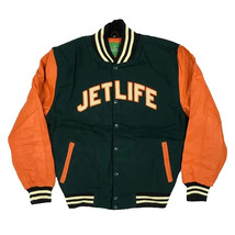 Jet Life Varsity Jacket –Green Wool Body with Orange Leather Sleeves - $150.00+